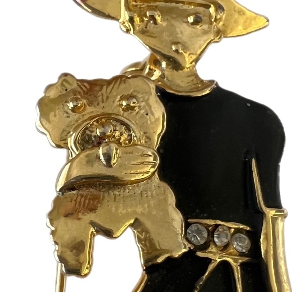 Beautiful Classy Enamel Lady and Dog Brooch Pin.  Crystals - Picture 6 of 6